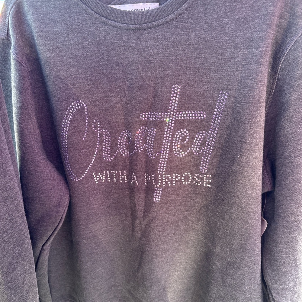 Gray Sweatshirt with Rhinestone Design